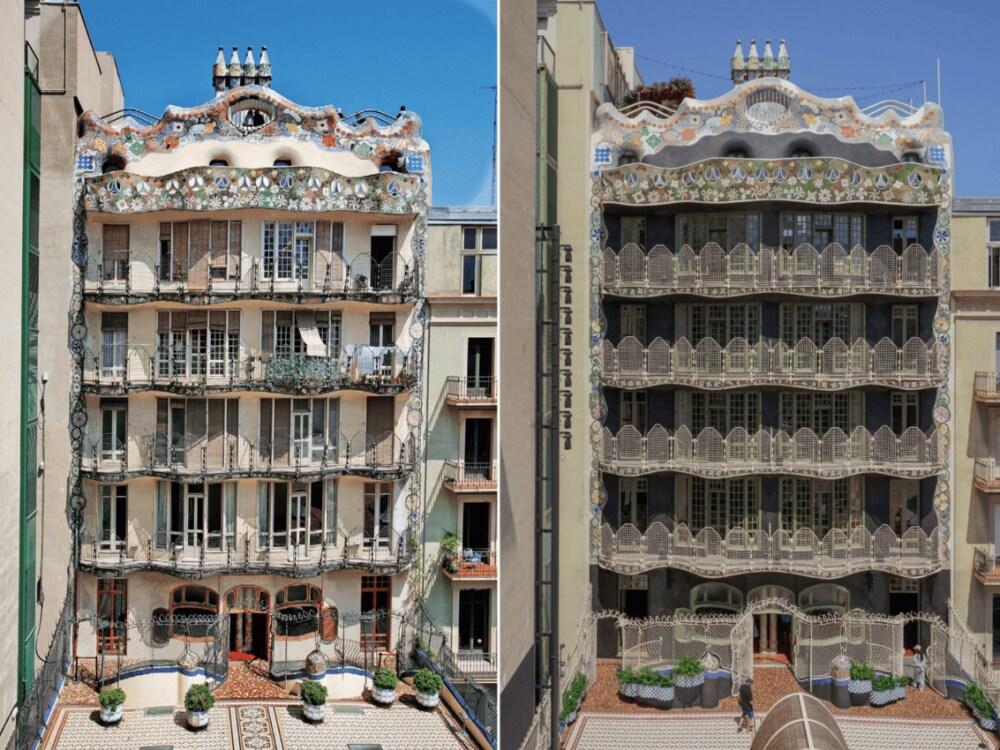 Die Fassade heute, links, und die Fassade, wie sie vor der Restaurierung war