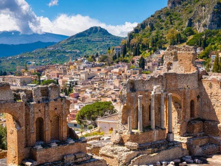 Taormina gesehen vom Griechischen Theater